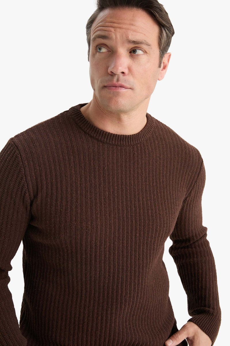 DeFacto Brown Man Standard Fit Crew Neck Knitwear Pullover Casual - Image 1