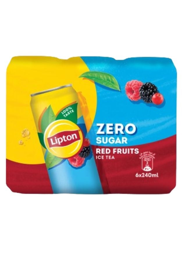 ليبتون علب شاي مثلج بنكهة الفواكه الحمراء زيرو 6x240مل - Image 1