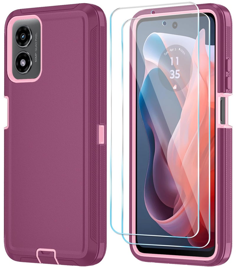 Qinmay Phone Case for Motorola Moto G 5G 2024 Case with HD Screen Protector, Heavy Duty Shockproof & Dropproof 3-Layer Cover Phone Case for Moto G 5G 2024 (6.6"), WineRed Pink - Image 1