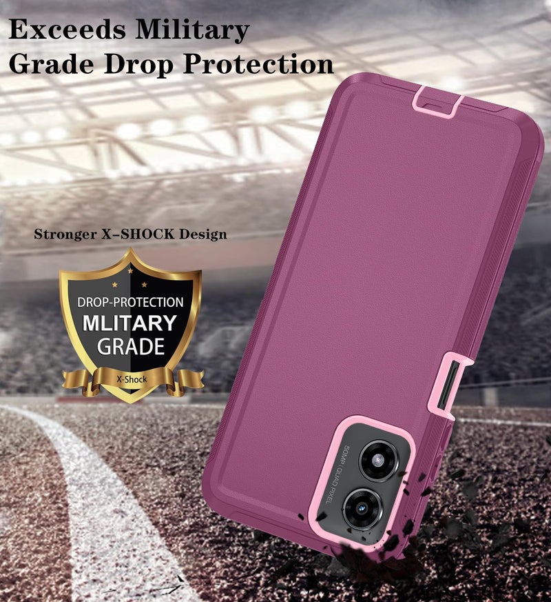 Qinmay Phone Case for Motorola Moto G 5G 2024 Case with HD Screen Protector, Heavy Duty Shockproof & Dropproof 3-Layer Cover Phone Case for Moto G 5G 2024 (6.6"), WineRed Pink - Image 5