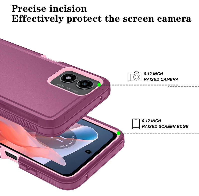 Qinmay Phone Case for Motorola Moto G 5G 2024 Case with HD Screen Protector, Heavy Duty Shockproof & Dropproof 3-Layer Cover Phone Case for Moto G 5G 2024 (6.6"), WineRed Pink - Image 4