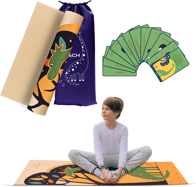 ABTECH Kids Yoga Mat Set - Comfortable Dinosaur Kid Yoga Mat Boy with 12 Yoga Cards, Storage Bag, Beige Play Mat Thick for Gymnastics Mat, Exercise Mat, No-Toxic and Non-Slip for Ages 3-12 - Image 1