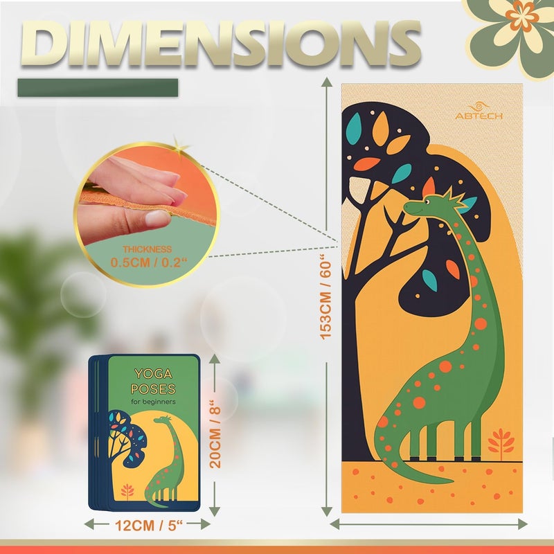ABTECH Kids Yoga Mat Set - Comfortable Dinosaur Kid Yoga Mat Boy with 12 Yoga Cards, Storage Bag, Beige Play Mat Thick for Gymnastics Mat, Exercise Mat, No-Toxic and Non-Slip for Ages 3-12 - Image 4