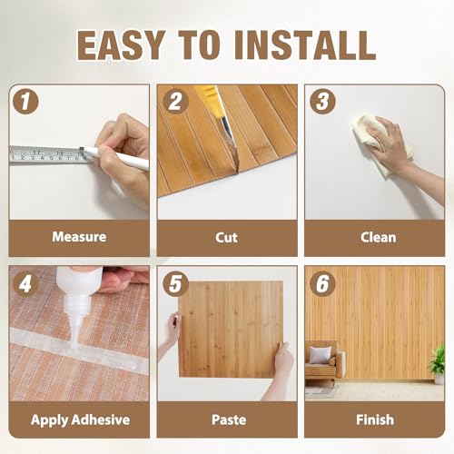 EYAYEN Natural Bamboo Wall Panel for Interior Wall Decor, Pole Wrap Wainscoting Interior Wall Cladding Panel for Kitchen Island, Bedroom, Living Room Office,Decor(12" H x 96" L, Light-Carbonized) - Image 4