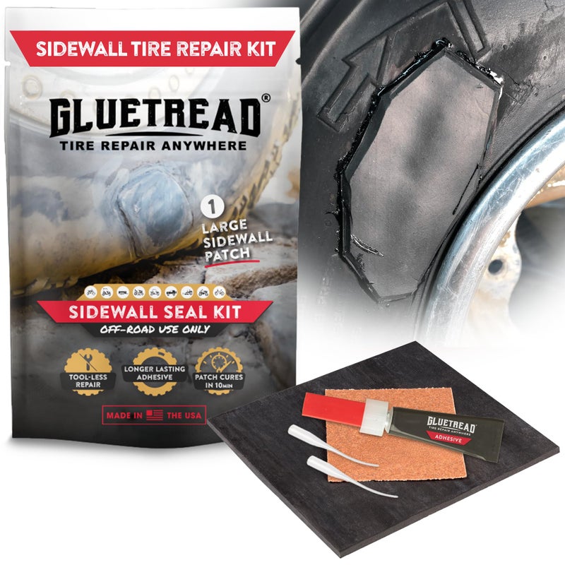 GLUETREAD MORE TREAD MORE TRACTION طقم إصلاح إطارات جانبية GlueTread  طقم رقع إطارات الطرق الوعرة للإطارات ATV و UTV  رقعة مطاطية كبيرة  غراء لاصق  ثقيل التحمل  لإصلاح الأضرار الجانبية للإطارات - Image 3