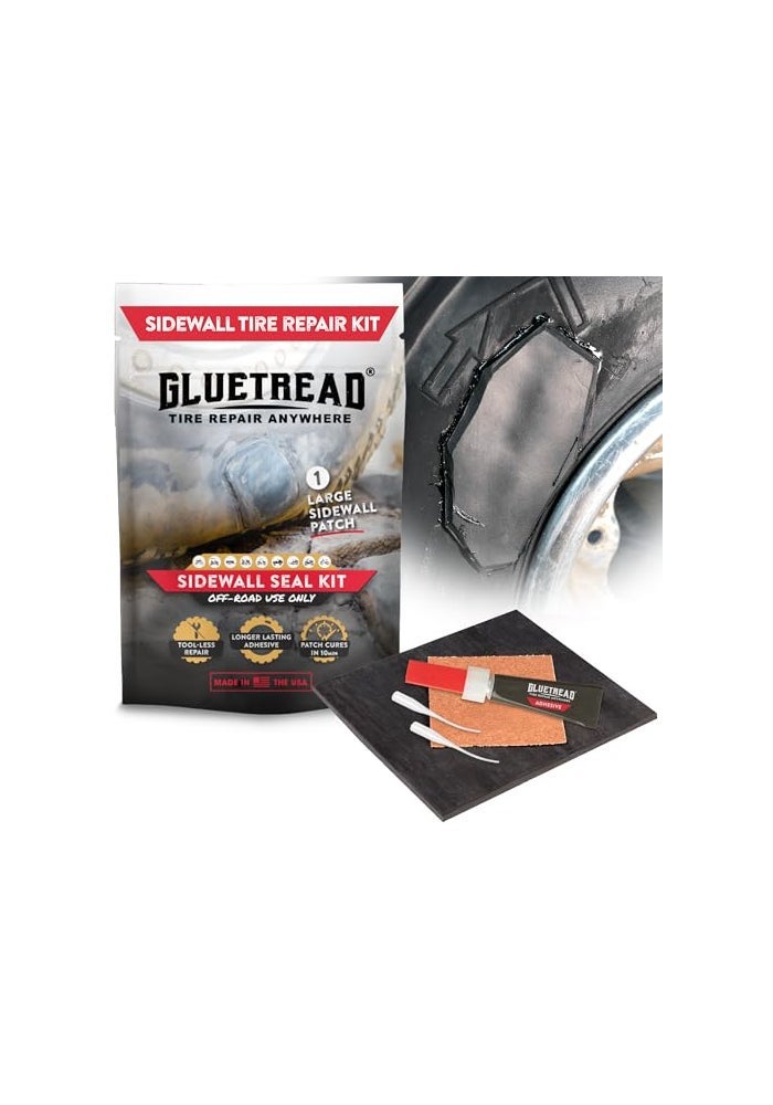 GLUETREAD MORE TREAD MORE TRACTION طقم إصلاح إطارات جانبية GlueTread  طقم رقع إطارات الطرق الوعرة للإطارات ATV و UTV  رقعة مطاطية كبيرة  غراء لاصق  ثقيل التحمل  لإصلاح الأضرار الجانبية للإطارات - Image 1