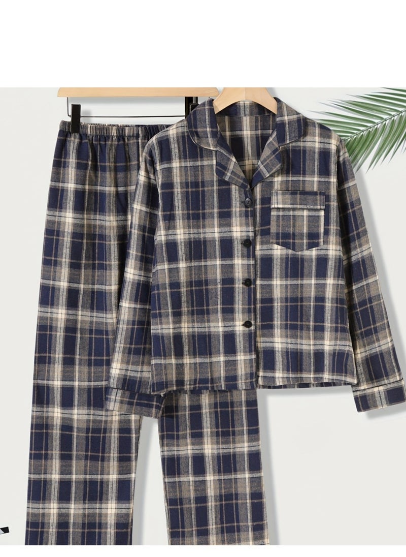 Generic Large Men's Long Sleeved Checkered Pajamas Set  - Image 1