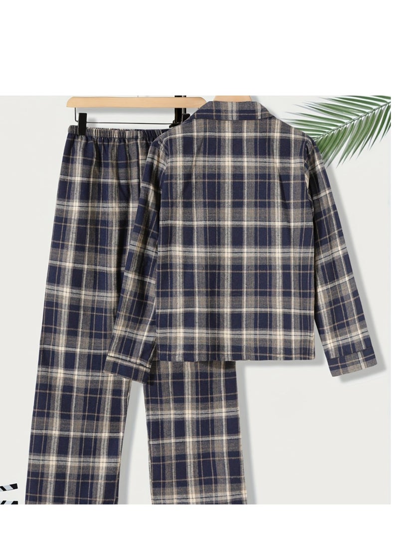 Generic Large Men's Long Sleeved Checkered Pajamas Set  - Image 4