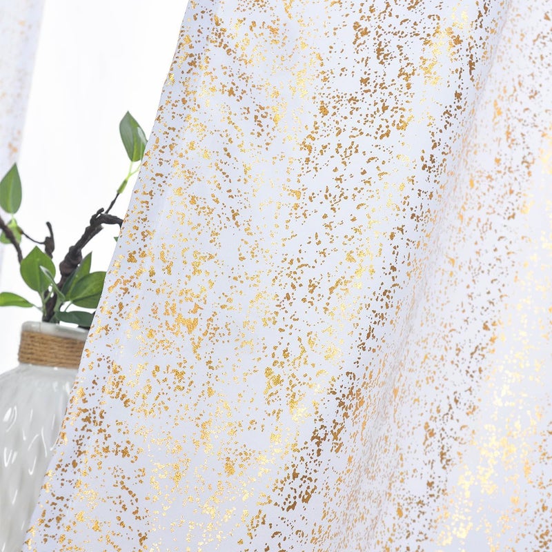 TERLYTEX White and Gold Curtains 95 Inch Length, Metallic Gold Foil Shimmer Curtains 2 Panels Set for Living Room, Grommet Privacy Semi-Sheer Curtain Panels, 52 x 95 Inch, Gold White - Image 4