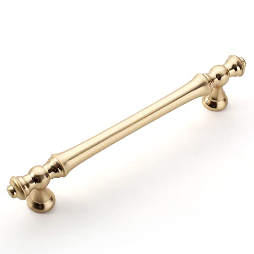 Amerdeco 10 Pack Brushed Brass Cabinet Pulls 5 Inch(128mm) Hole Center Cabinet Hardware Gold Kitchen Cabinet Handles for Bathroom Drawer Pulls Dresser Pulls ZH0014...… - Image 1