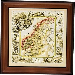 3DROSE 3dRose ft_56945_1 Old Norway and Sweden 1847 Map Framed Tile, 8 by 8-Inch  - Image 1