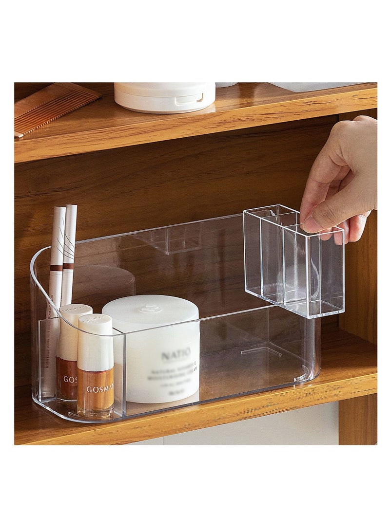 SYOSI Small Makeup Organizer, Slim Cosmetic Display Case,Multifunctional Desktop Stationery Storage Tray,Clear Acrylic Skincare Organizers for Bathroom Countertop/Medicine Cabinet/Vanity - Image 3