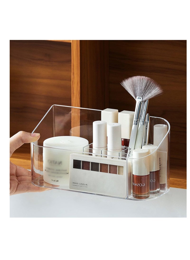 SYOSI Small Makeup Organizer, Slim Cosmetic Display Case,Multifunctional Desktop Stationery Storage Tray,Clear Acrylic Skincare Organizers for Bathroom Countertop/Medicine Cabinet/Vanity - Image 2