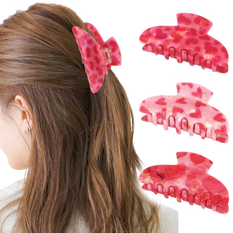 WHAVEL Heart Hair Claw Clips Pink Heart Hairclips for Thick and Thin Hair 3 PCS Cute Jaw Clips Wedding Party Hair Accessories for Women Strong Holdï¼ŒValentine's Day Gift - Image 1