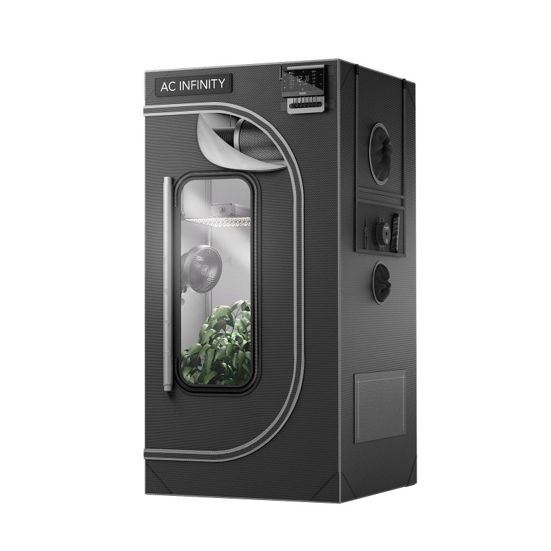 خيمة زراعة AC Infinity CLOUDLAB 422 المتقدمة 2x2 بأثخن 1 أعمدة 2000D قماش مايلار مختبر مختبر بأعلى عكسية أكبر نافذة بسحاب لوحة تثبيت وحدة التحكم 24 x 24 x 48 زراعة داخلية