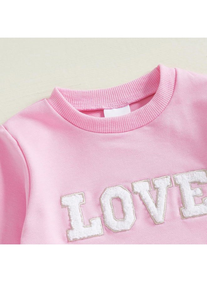 LAGKIYOJ Toddler Girls Valentine's Day Outfits Long Sleeve Letter Print/Embroidery Sweatshirt+Tulle Skirt Set Baby Clothes, Red Love, 12-18 Months - Image 4