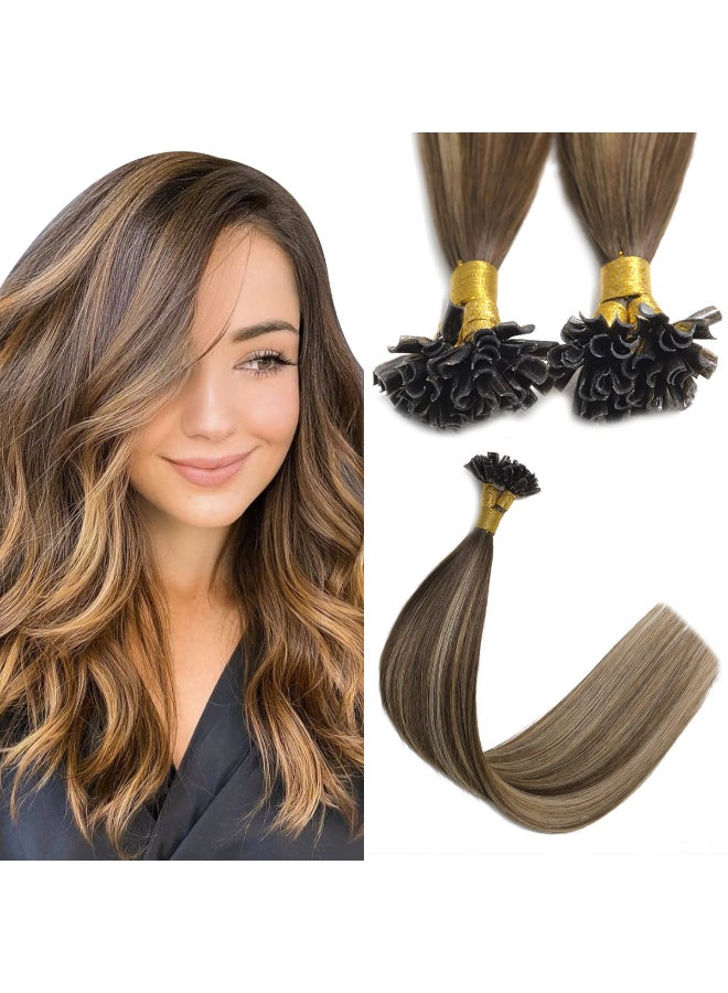 Sindra U Tip Hair Extensions Human Hair Color Balayage Chocolate Brown to Caramel Blonde 16inch New Generation Fusion Keratin Hair Extensions 50 Strand 40GramsUtip427416inch - Image 2