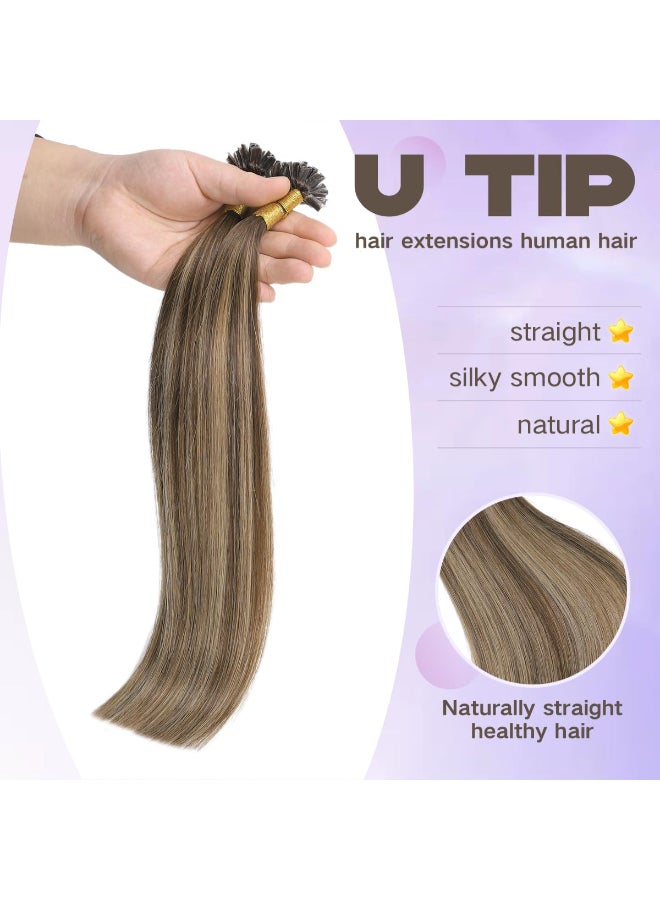 Sindra U Tip Hair Extensions Human Hair Color Balayage Chocolate Brown to Caramel Blonde 16inch New Generation Fusion Keratin Hair Extensions 50 Strand 40GramsUtip427416inch - Image 4