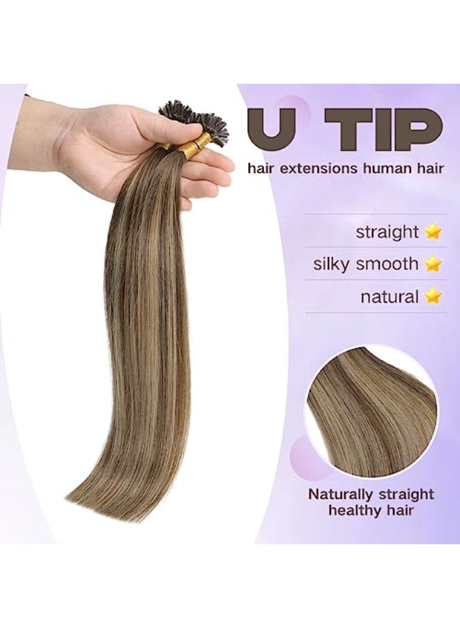 Sindra U Tip Hair Extensions Human Hair Color Balayage Chocolate Brown to Caramel Blonde 16inch New Generation Fusion Keratin Hair Extensions 50 Strand 40GramsUtip427416inch - Image 3