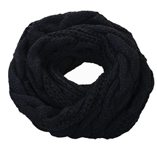 NEOSAN Womens Thick Ribbed Knit Winter Infinity Circle Loop Scarf Twist Black - Image 1