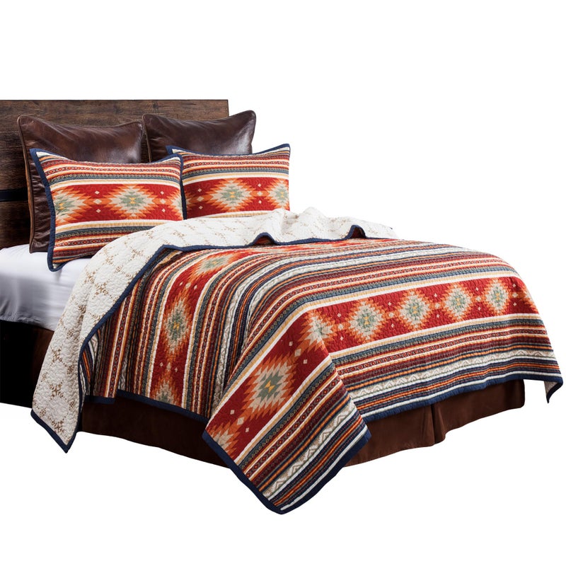 Paseo Road H HIEND ACCENTS Paseo Road Del Sol Western Bedding 3 Piece Quilt Set with Pillow Shams King Size Aztec Bedding Set Tribal Southwestern Bedding Geometric Pattern Cotton Reversible Bed Set 