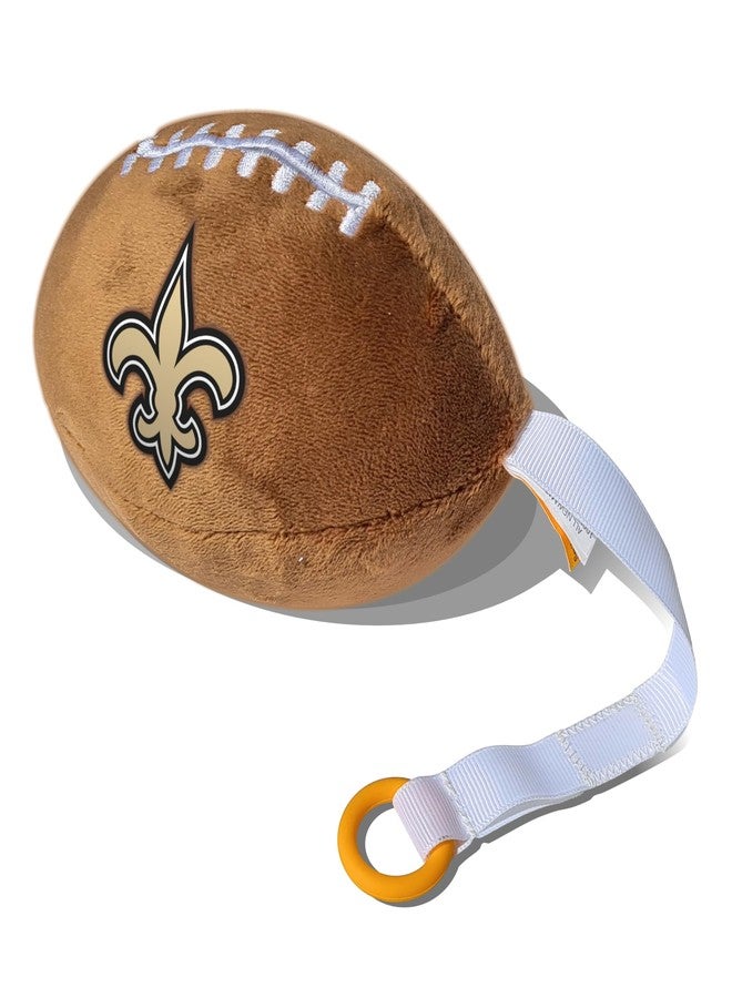 Smilo New Orleans Saints Plush Football Pacifier Holder by Smilo - Officially Licensed NFL Soother Holder - Soft Plush Toy and Dummy Holder - Fits Any Pacifier - Stroller Accessory & Newborn Essential - Image 1