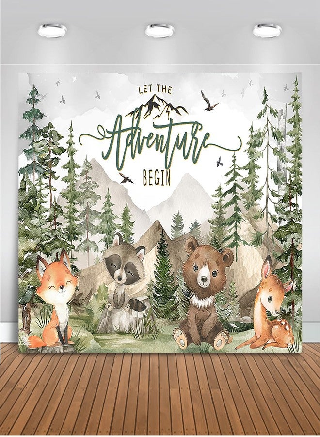 Mocsicka Adventure Awaits Baby Shower Backdrop Woodland Animals Forest Mountain Wilderness Adventure Background Let The Adventure Begin Baby Shower Party Photography Props (7x5ft) - Image 1