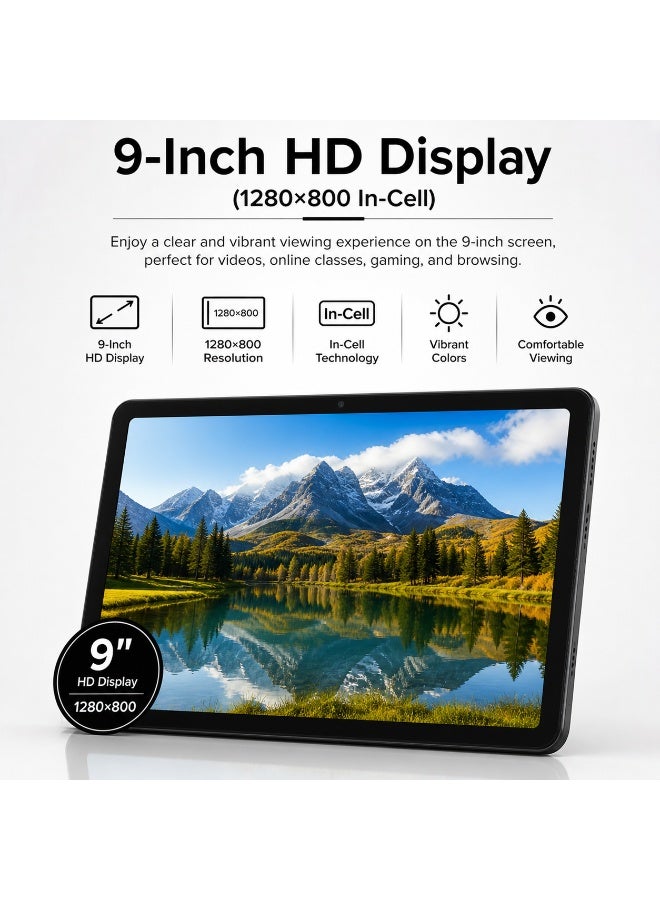 Modio TAB M190 9-Inch Tablet PC, 12GB RAM + 512GB ROM, Android 13, Dual SIM, 5000mAh Battery, 16MP Camera, WiFi, Complete Accessories – Black - Image 2