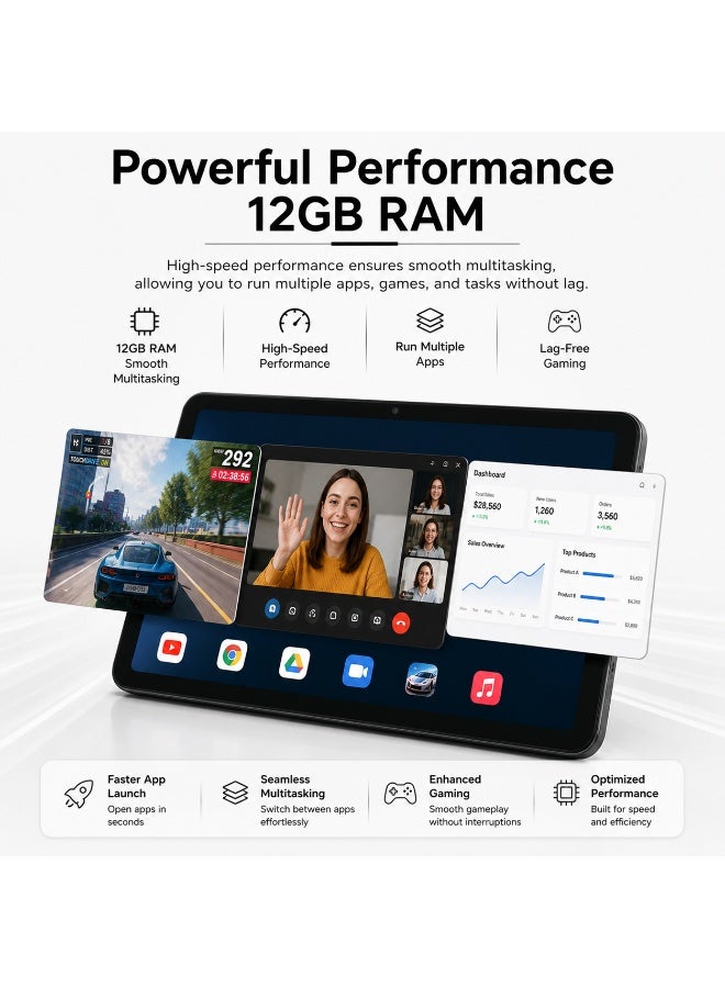 Modio TAB M190 9-Inch Tablet PC, 12GB RAM + 512GB ROM, Android 13, Dual SIM, 5000mAh Battery, 16MP Camera, WiFi, Complete Accessories – Black - Image 3