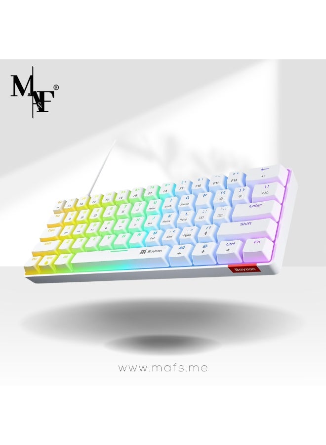 M.A&F's Mechanical Gaming Keyboard, 98 Keys Anti-Ghosting Wired Keyboard with Numeric Pad，Red Switches and RGB Backlit for iOS, Android and Windows, White [Detachable Cable] [ Adjustable Kickstand] - Image 1