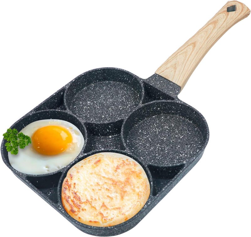 EXOFLY 4 Hole Non Stick Egg Frying pan with Detachable Wooden HandleMulti Purpose Frying pan for Omelet uttapam idli Burger Poached Egg Kitchen Breakfast - Image 1