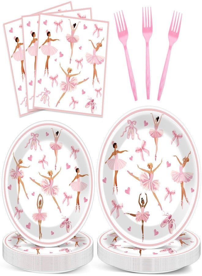 Oitnlaughter 96Pcs Ballerina Party Paper Plates and Napkins Set for Ballet Dessert Cake Plates Disposable Decor Ballerina Girl Theme Tableware for Kids Dancing Girls Ballet Birthday Party Decorations - Image 1