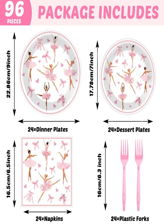 Oitnlaughter 96Pcs Ballerina Party Paper Plates and Napkins Set for Ballet Dessert Cake Plates Disposable Decor Ballerina Girl Theme Tableware for Kids Dancing Girls Ballet Birthday Party Decorations - Image 2