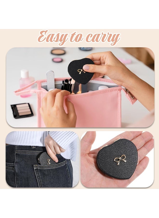 Compact Mirror, Heart Shaped Pocket Mirror Mini Portable Folding Mirror Small Double-Sided 1X/2X Magnifying Mirror Black Travel Makeup Mirror for Women Girls - Image 3