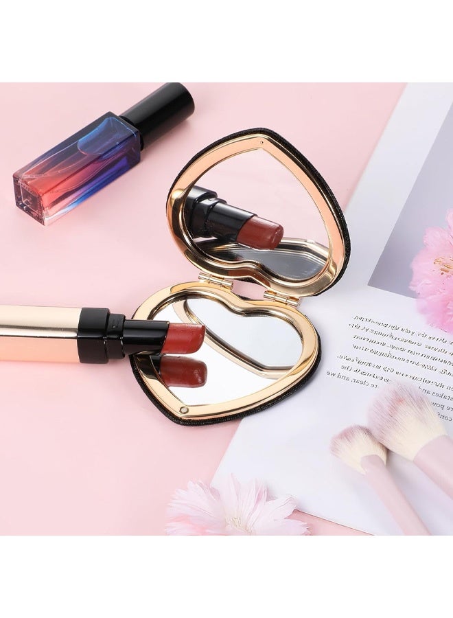 Compact Mirror, Heart Shaped Pocket Mirror Mini Portable Folding Mirror Small Double-Sided 1X/2X Magnifying Mirror Black Travel Makeup Mirror for Women Girls - Image 5