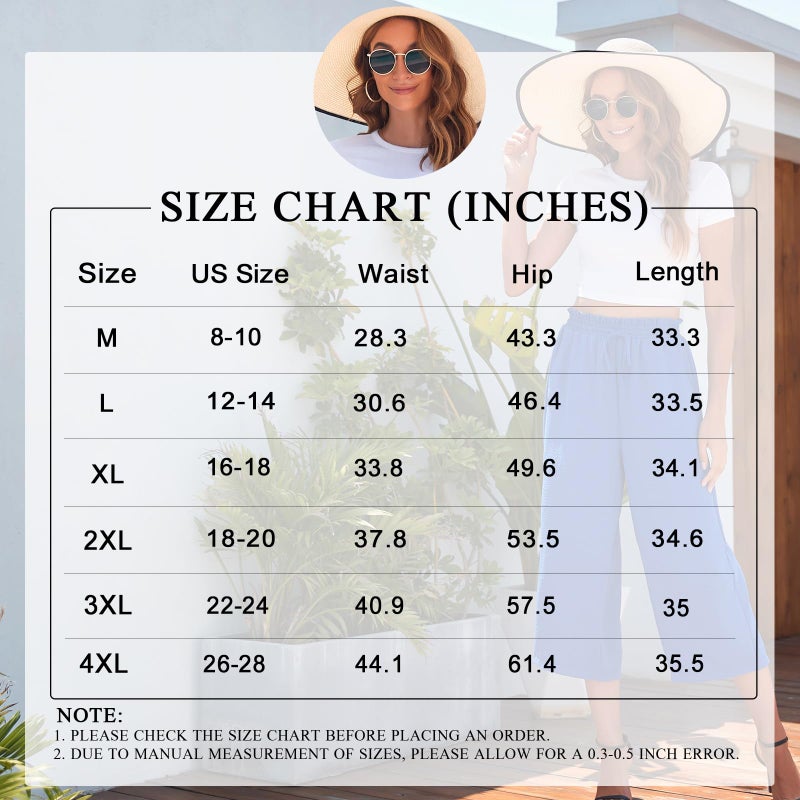 Anyhold Womens Capri Pants Loose High Waisted Wide Leg Lounge Pants Drawstring Casual Palazzo Trousers with Pockets Medium, Apricot-Black Leaves - Image 5