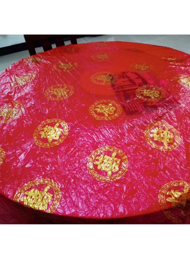 Disposable Tablecloth Special Thickened Plastic White Red PE Film Waterproof Imitation Silk Tablecloth Wedding Printed Dining Cloth-Color:Red Extra Thick Printed Xizi 1 Pack Of 10 Sheets-Specifications:2.4*2.4 Meters  - Image 1