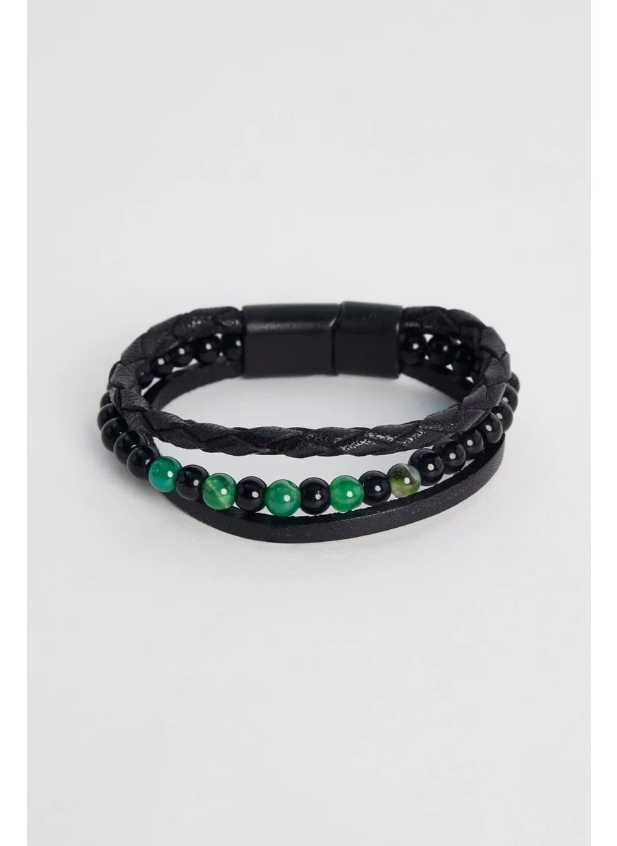 Tudors Men's Genuine Leather Black Bracelet