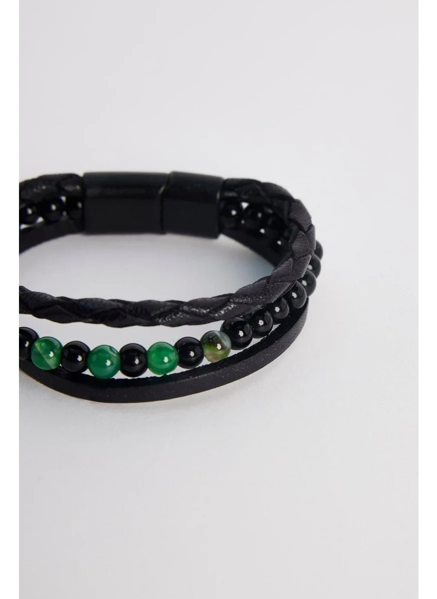 Tudors Men's Genuine Leather Black Bracelet