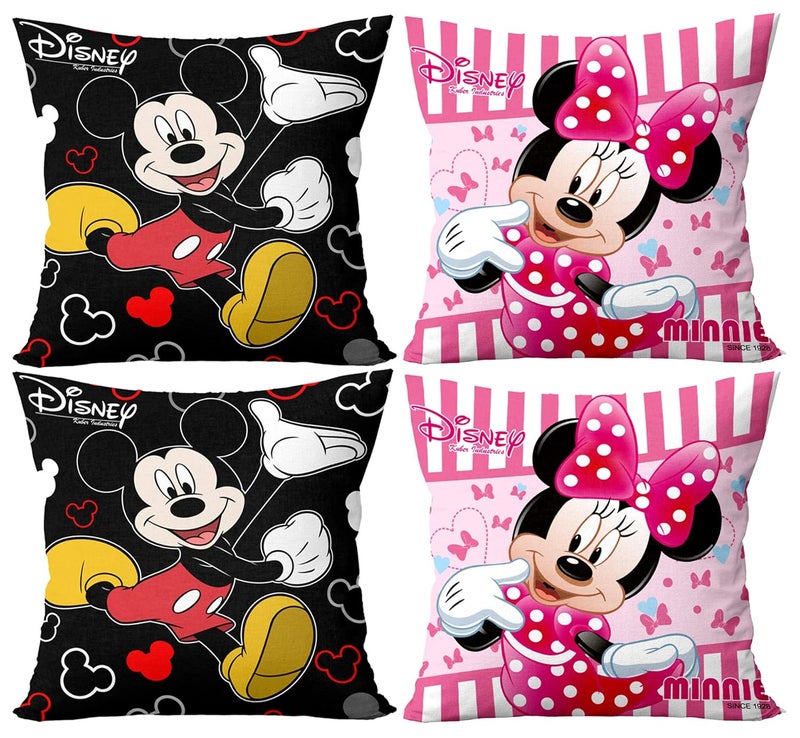 Kuber Industries Kuber Industries Disney Minnie Mickey Print Silk Special Long Crush Cushion Covers (16"x16") Set of 4, Black & Pink-KUBMART10003,Standard - Image 1
