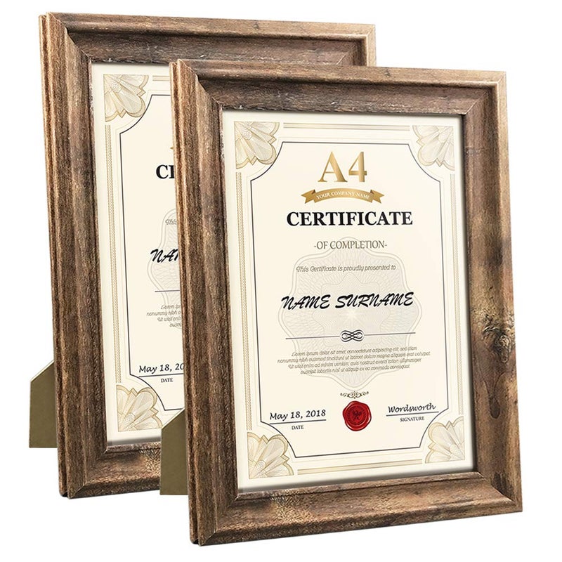 PETAFLOP Rustic Picture Frame A4 21 x 297 cm Set of 2 Wall and Table Picture Frames Brown