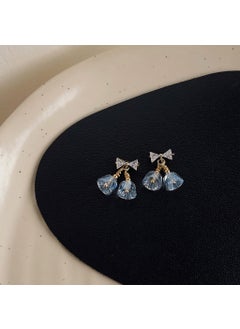 Blue Wind Chime Crystal Butterfly Knot Stud Earrings Zircon small bell-Silver Needle