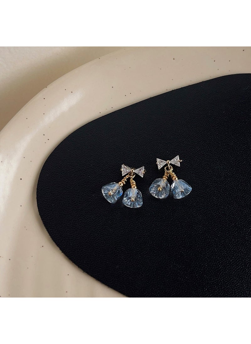 Generic - Blue Wind Chime Crystal Butterfly Knot Stud Earrings Zircon small bell-Silver Needle - Image 1