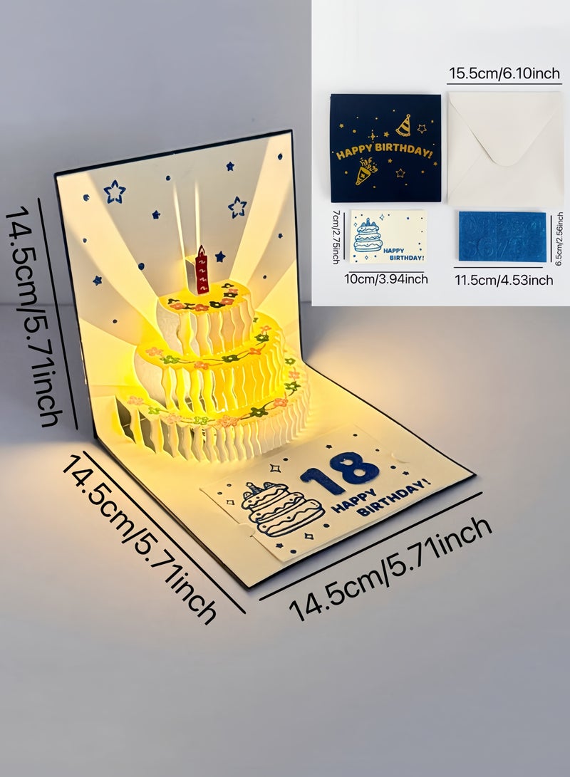 Pop Up Birthday Cards 3D Gift Cards with Envelope u0026 Message Card, Happy Birthday Gift Card Cake Candles Firework LED Light Music DIY Numbers Funny Greeting Card for Women, Men, Mom, Kids, Sister - Image 5