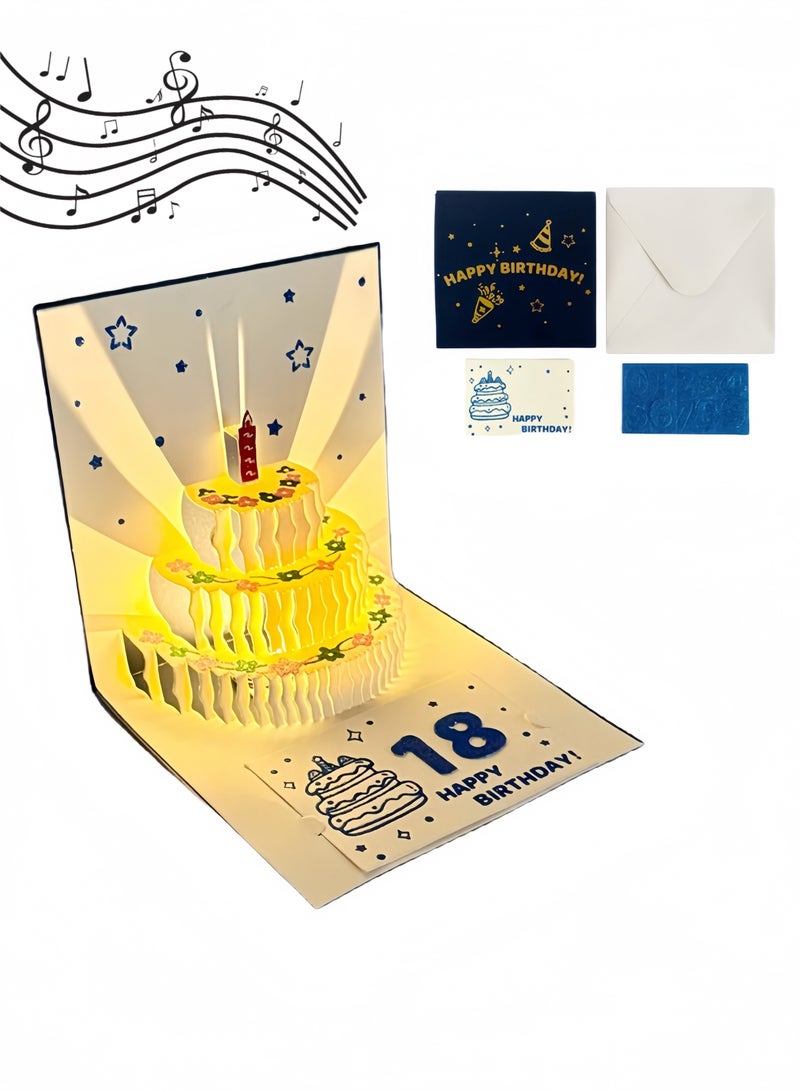 Pop Up Birthday Cards 3D Gift Cards with Envelope u0026 Message Card, Happy Birthday Gift Card Cake Candles Firework LED Light Music DIY Numbers Funny Greeting Card for Women, Men, Mom, Kids, Sister - Image 1