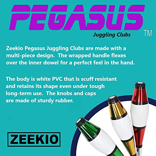 Zeekio Pegasus Juggling Club Set - Premium Quality - Beginner to Pro - Set of 3 (Purple/Green/Gold) - Image 3