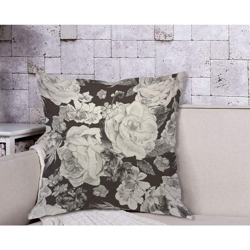 AOYEGO Black White Rose Throw Pillow Cover Floral Bouquet Botanical Plant Nature Leaves Bloom Wild Flowers Petal Daisy Pillow Case 18x18 Inch Decorative Men Women Room Cushion Cover for Home - Image 4