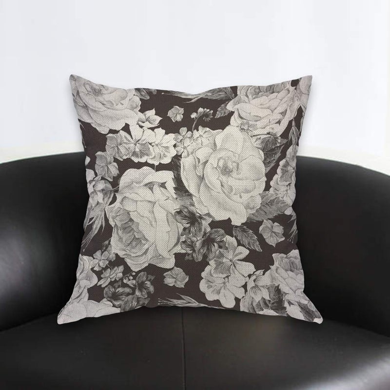 AOYEGO Black White Rose Throw Pillow Cover Floral Bouquet Botanical Plant Nature Leaves Bloom Wild Flowers Petal Daisy Pillow Case 18x18 Inch Decorative Men Women Room Cushion Cover for Home - Image 2