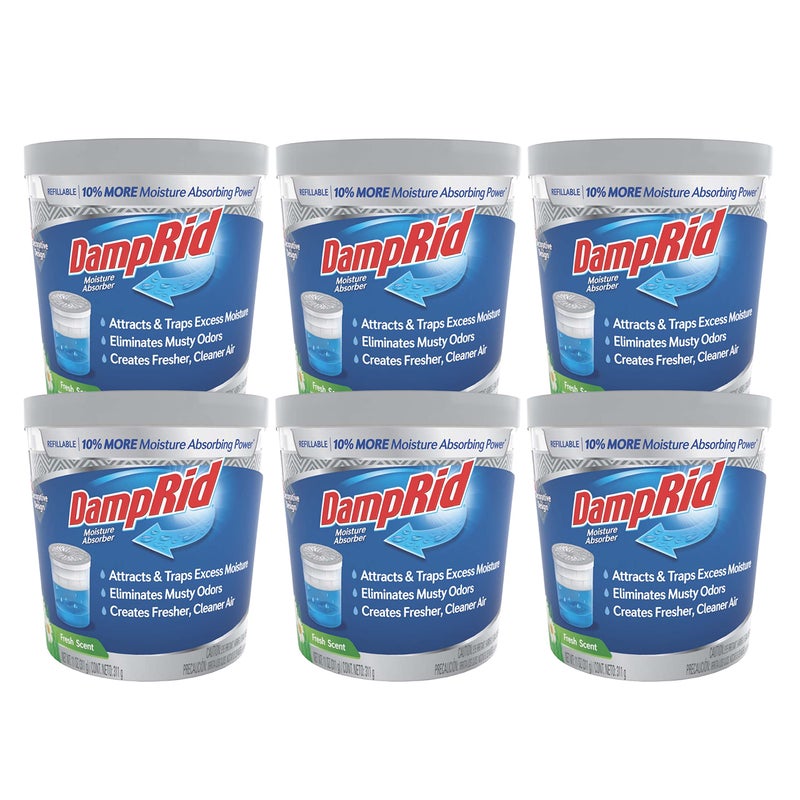 DampRid Refillable Moisture Absorber, 11 oz., 6-Pack – Fresh Scent Moisture Absorbers, 10% More Absorbing Power*, Eliminates Musty Odors for Fresher, Cleaner Air - Image 1