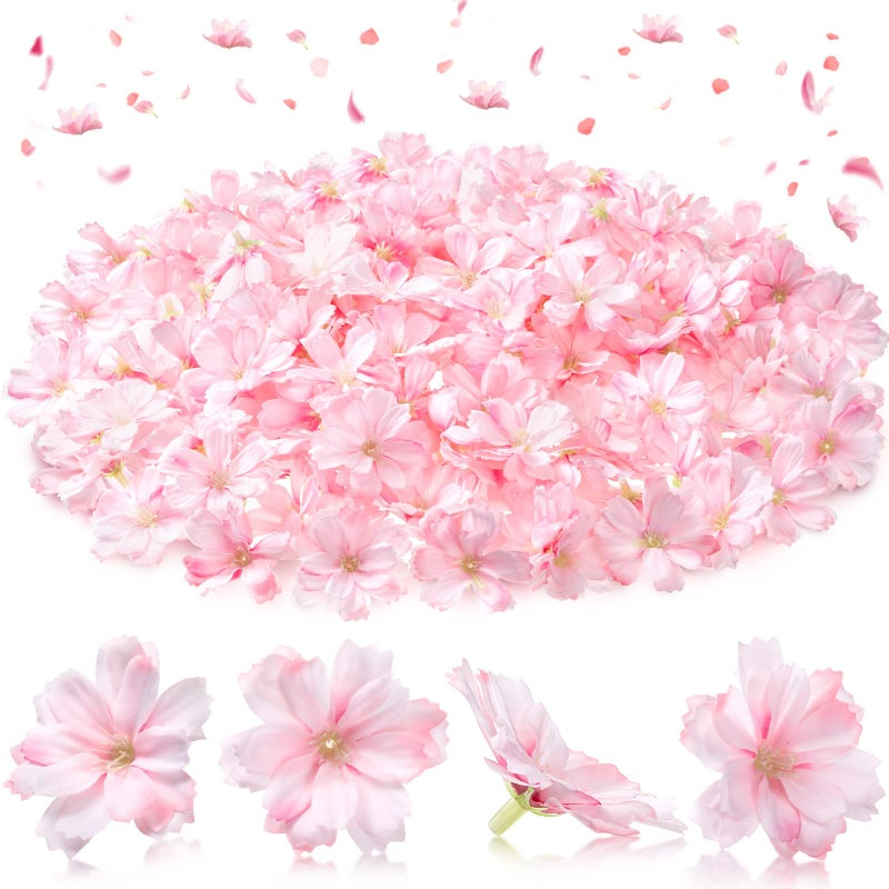 WILLBOND WILLBOND Faux Flower Heads for Crafts Artificial Silk Plum Blossom Heads for Home Room Wedding Party Marriage Car Shoes Hats  1.8 Inch (Pink  100 Pieces)  - Image 1